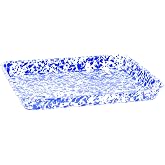 Enamelware Small Rectangular Tray, 11.25 x 9 inches, Blue/White Splatter (Single)