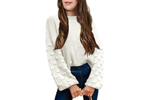 MACNOORA Girls Crewneck Knit Pullover Sweaters Long Lantern Sleeve Oversized Knit Cute Jumper Tops
