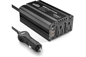 GEARGO 400W Power Inverter DC 12V to 110V AC Car Charger Converter with 4.8A Dual USB Ports and 2 AC Outlets Car Adapter (Black)