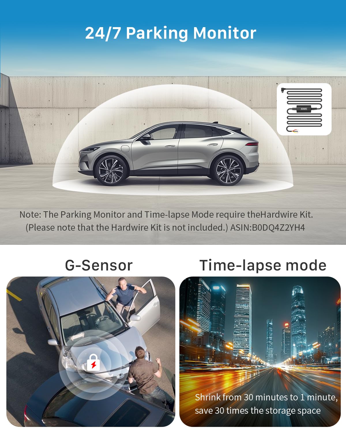 KAWA 2K Dash Cam for Cars with Voice Control - Stealth Display Tiny Dashcam Front Included 32GB Micro SD Card, Super Night Vision, 1296P QHD, G-Sensor, Built in WiFi & App Car Camera