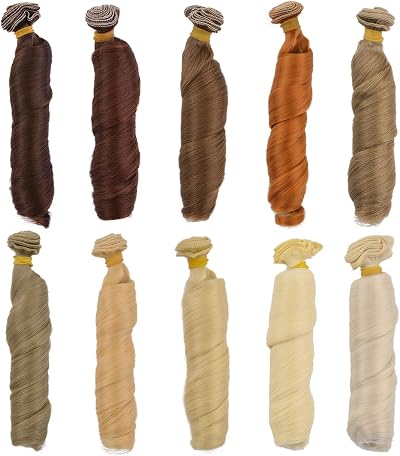 WANDIC 10 PCS Heat Resistant Doll Hair Wefts for Doll Making Crafts