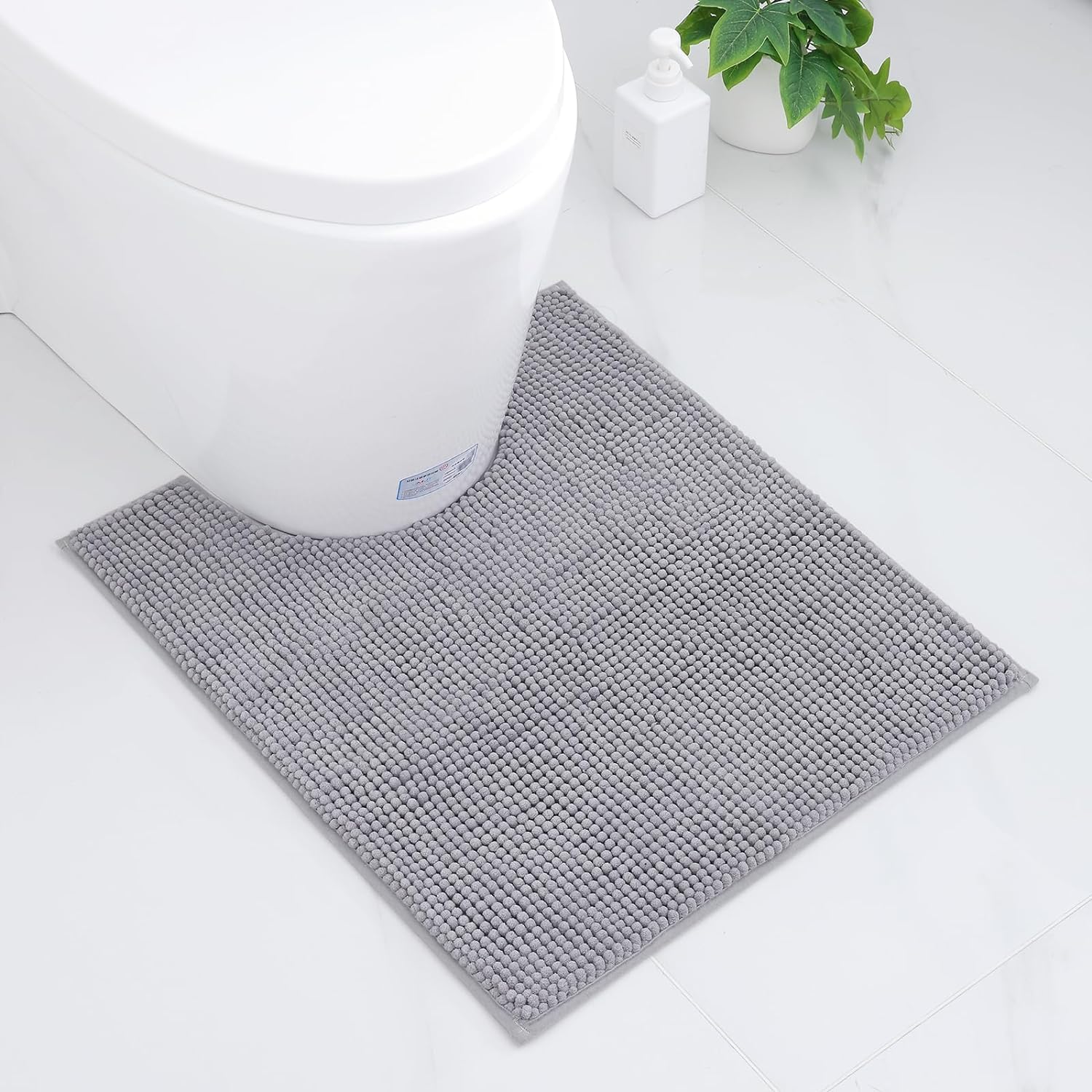 smiry Super Soft Toilet Mat, Extra Absorbent Chenille Mat for Toilet, Non Slip Fluffy Pedestal Mat, Machine-Washable Quick Dry Bath Rug Foot Mat, 50 x 60 cm, Grey — image 1