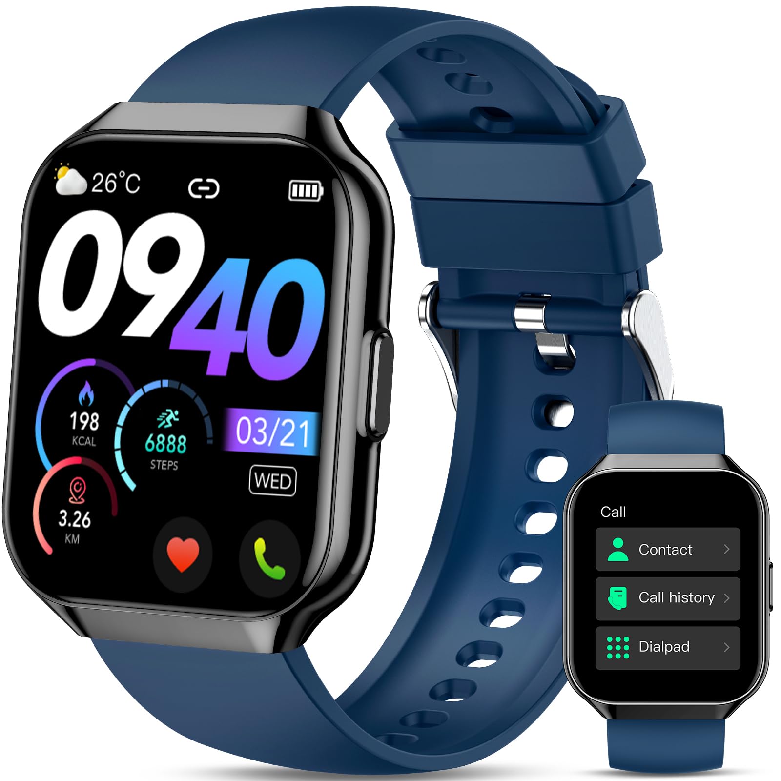 QCOQ Smart Watch, 1.96" TFT-LCD Smartwatch for Men Women IP68 Waterproof, 110+Sport Modes, Fitness Activity Tracker, Heart Rate Monitor Sleep Step Counter for Android iPhone, Midnight Blue