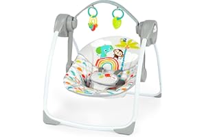 Bright Starts Playful Paradise Portable Compact Automatic Baby Swing with Music, Unisex, Newborn +