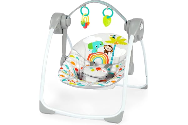 Bright Starts Portable Automatic 6-Speed Baby Swing, Compact Easy-Fold, Music, Toy Bar, 0-9 Months 6-20 lbs (Playful Paradise