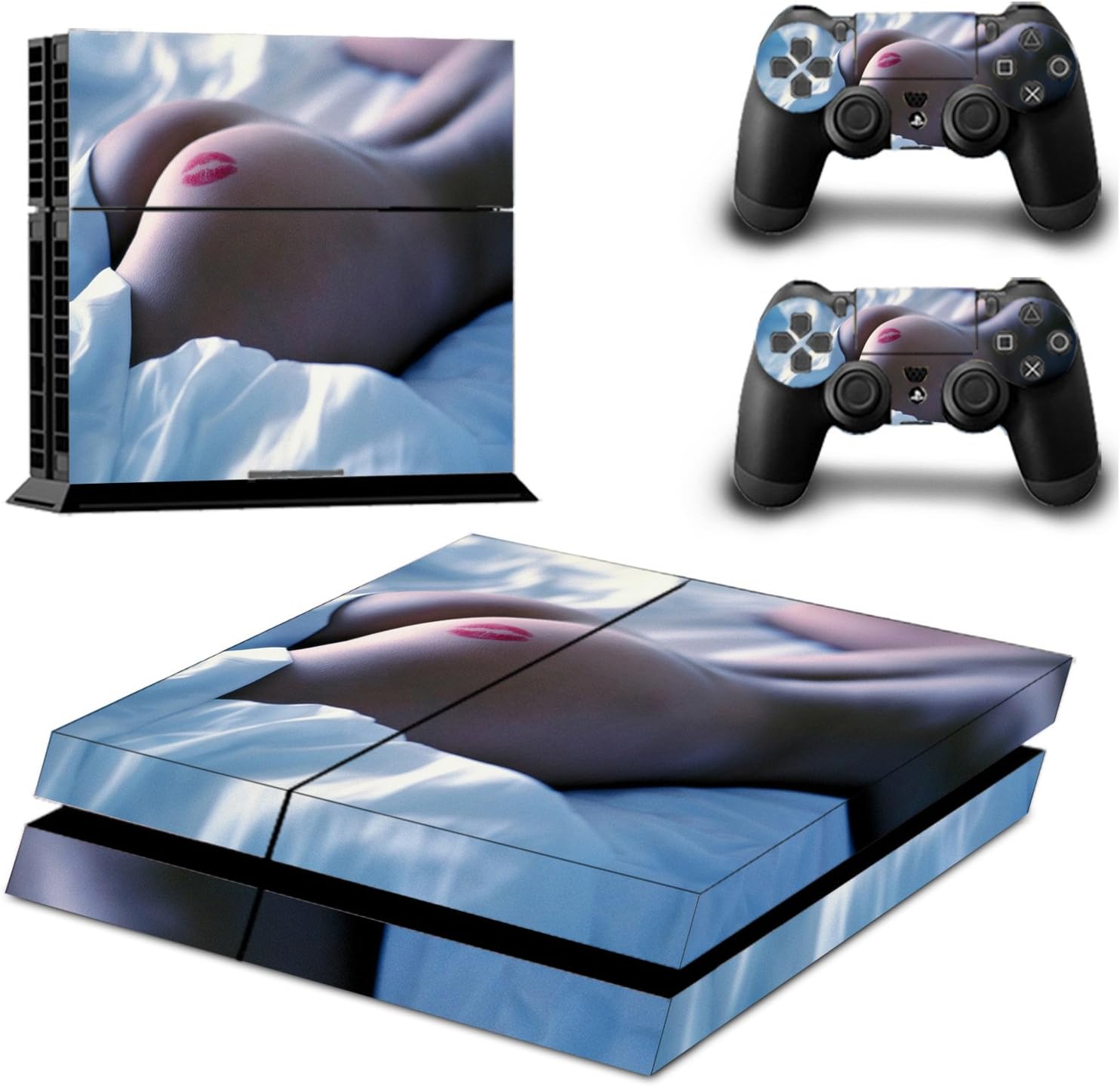 Dotbuy PS4 Sticker Skin Protective Skin Cover for Sony PlayStation 4 PS4 Console And 2 Dualshock Controllers blue Kiss Ass