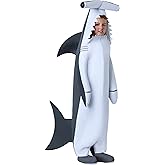 Kids Hammerhead Shark Costume - Hooded Jumpsuit with Stuffed Hammerhead and Fin Details