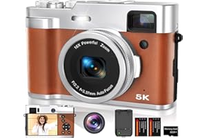 HAUYINCE 5K Digital Camera for Photography Autofocus, 48MP Vlogging Camera with Front and Rear Lens, Viewfinder, Flashlight, 16X Digital Zoom, Anti-Shake, Compact Travel Camera with 32GB SD Card, 2 Batteries