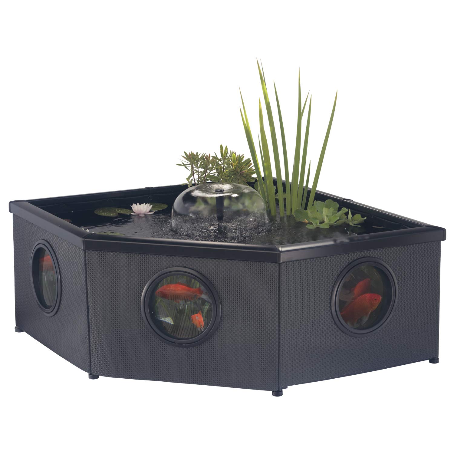 Blagdon Affinity Grand Corner Living Water Feature Patio Pool Pond, with Inpond 5-in-1 3000 Filter Pump & UV Clarifier, LED Sotlight, 3 Fountain Feature Heads, 1 Planting Basket - Large, Black