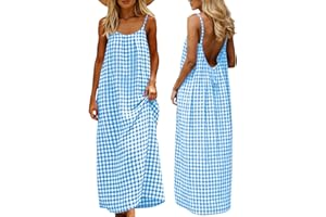 Frostluinai Backless Cami Dresses for Women Flowy Maxi Beach Sundress with Back Tie Plus Size Spaghetti Strap House Dress