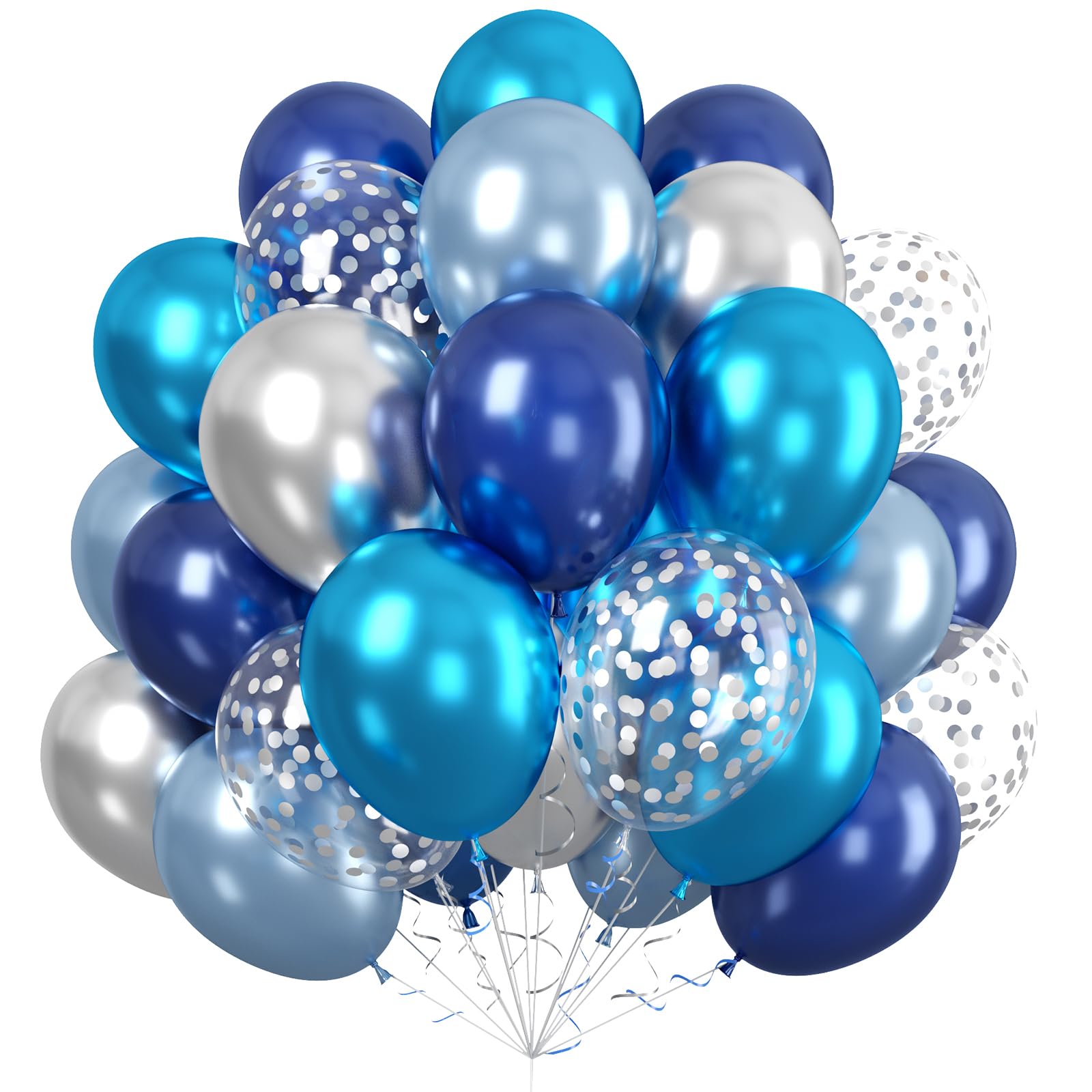 Paready Blue Silver Balloons Set, 60Pcs Metallic Navy Blue Balloons, 12 Inch Confetti Silver Pearl Dark Blue Latex Balloon for Graduations Boys Girls Birthday Baby Shower Party Decorations