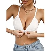 SOLY HUX Bras for Women Lace Front Closure Wireless Bra Deep V Triangle Comfortable Bralette