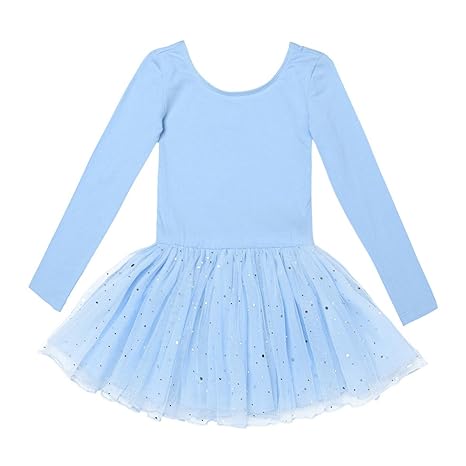 YiZYiF Kinder Mädchen Ballettanzug Langarm Ballettkleid Ballett Trikot Turnanzug mit glänzende Rock Tütü in Rosa Lavendel Him