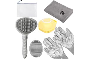 KUEIOX 6-in-1 Grey Pet Grooming Kit: Hair Brush, Towel, Washing Gloves, Slicker Brush, and Shampoo Scrubber for Dogs and Cats