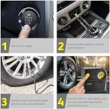 WindGallop 12V Car Tyre Inflator with Gauge 3 Adapters 11.7ft Cable Yellow view 3