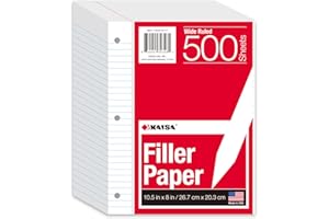Kaisa Loose Leaf Paper 500 Sheets 8x10.5 Wide Ruled Notebook Paper Filler Paper Lined Paper for 3-Ring Binder Paper Wide Ruled 3-Hole Punched(500sheets Wide ruled Paper)