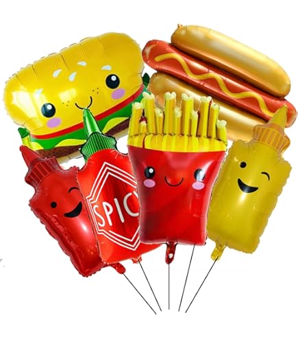 9PCS Food Shaped Foil Balloons - Hamburger Hot Dog Ketchup Mustard For BBQ Party Decor