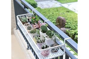 Balcony Iron Flower Rack, Balcony Plant Holder Railing Shelf Fence Hanging Flower Bucket for Porch or Fence Outdoor Desk Plan