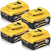 TUKOPK 4-Pack DCB206 10.0Ah Replacement for Dewalt 20V Max Battery Compatible with Dewalt 20V Battery DCB206-2 DCB203 DCB201 DCB204 DCD985B DCD771C2 DCS355D1 Power Tools