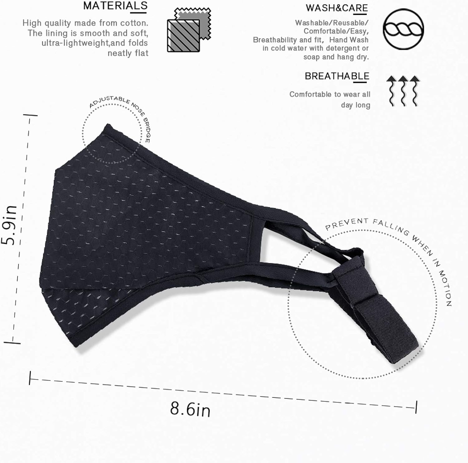 Tdwgmwe Adjustable Sport Face Mask for Custom Fit, Breathable Fabric, Reusable & Machine Washable, Multi-Layer Design Athletic Mask for Running Gym Exercise Workout : Sports & Outdoors