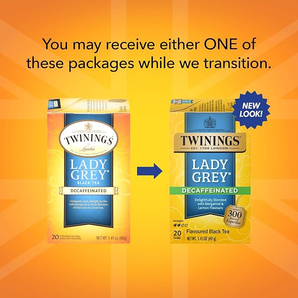 TWININGS DECAFFEINATED LADY GREY BLACK TEA INDIVIDUALLY WRAPPED BAGS, 20 CT