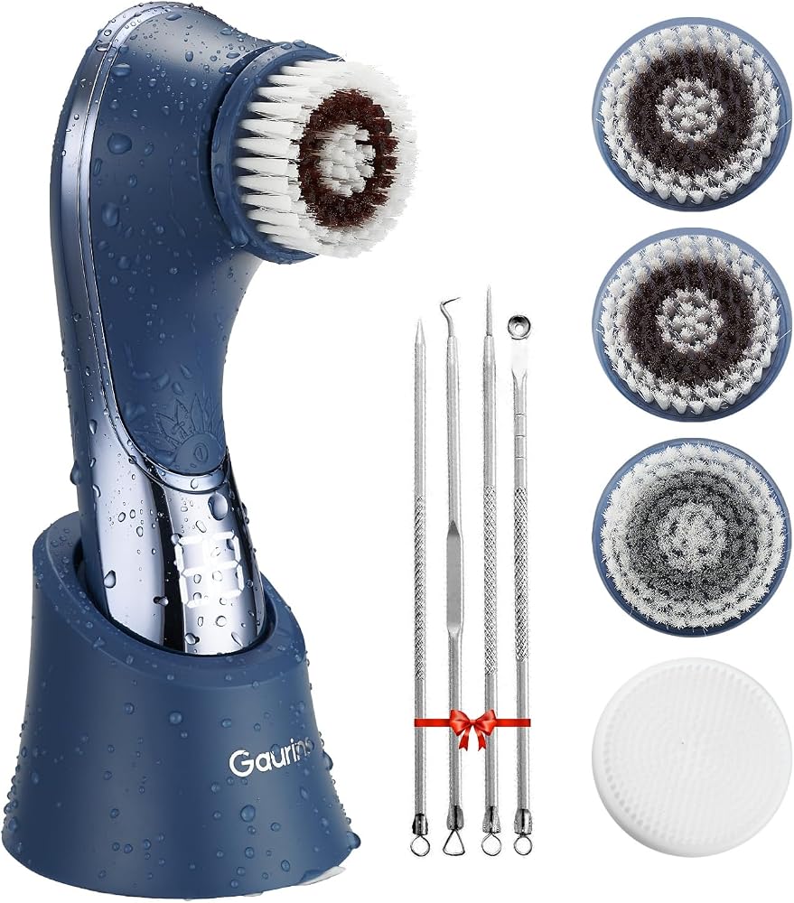Facial Cleansing Brush, Rechargeable Electric Face Scrubber, 2-Speed Modes | IPX7 Waterproof Electric Spin Cleanser with 4 Br