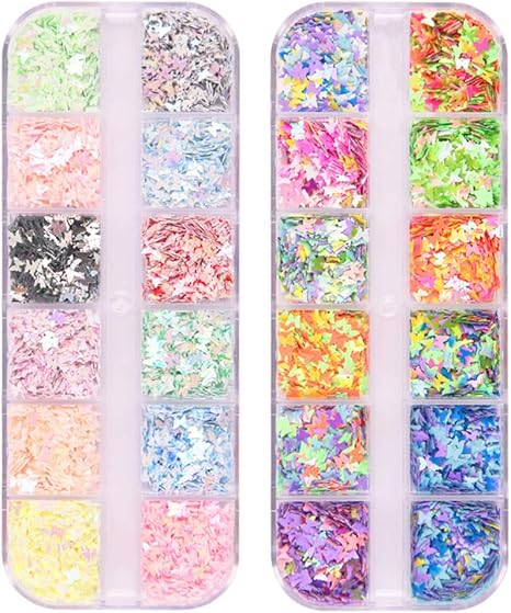 Amazon Nuolux ネイルパーツ 蝶 ネイルセット 可愛い 2ボックス ネイルスパンコール 蝶うち 顔唇爪 フレークため 輝く ネイ装飾 パーツケース 置物 オブジェ オンライン通販