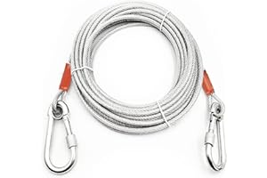 MEEGOOD Dog Tie Out Cable for Dogs -10/20/30/50/75ft Heavy Duty Tie Out Cable for Dogs Up to 125/250 lbs - Anit Rust Chew Proof Dog Chains Leash for Outdoor,Yard,Camping (50 ft-125lbs, Silver)