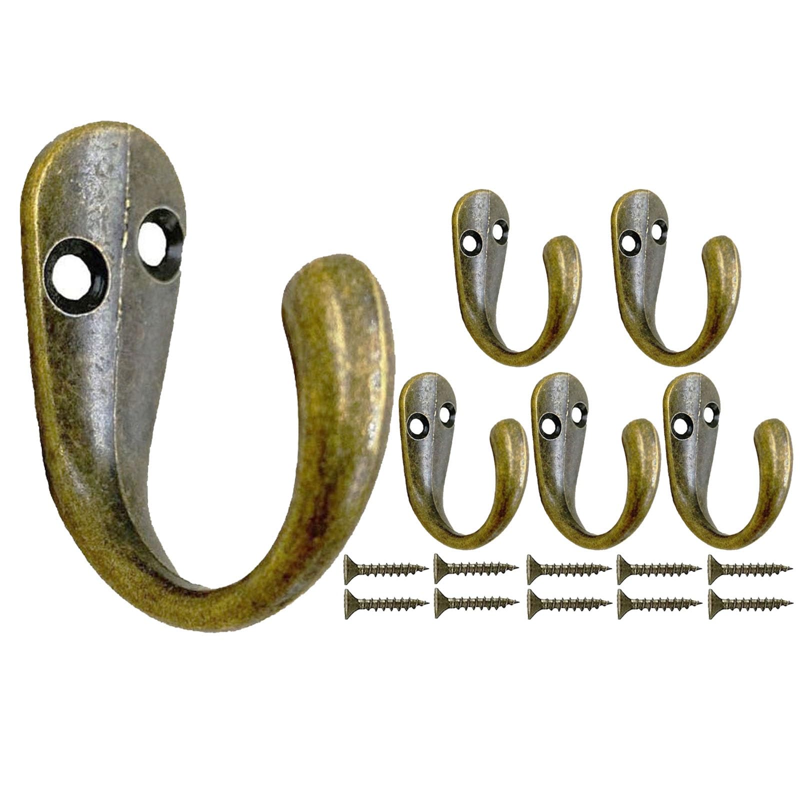 Beilala Individual Coat Hooks Bronze, 6 Pack Vintage Wall Hooks Heavy Duty Brass Single Door Hook with Screws for Hanging Clothes Robe Towel Hat Key Bag Cup