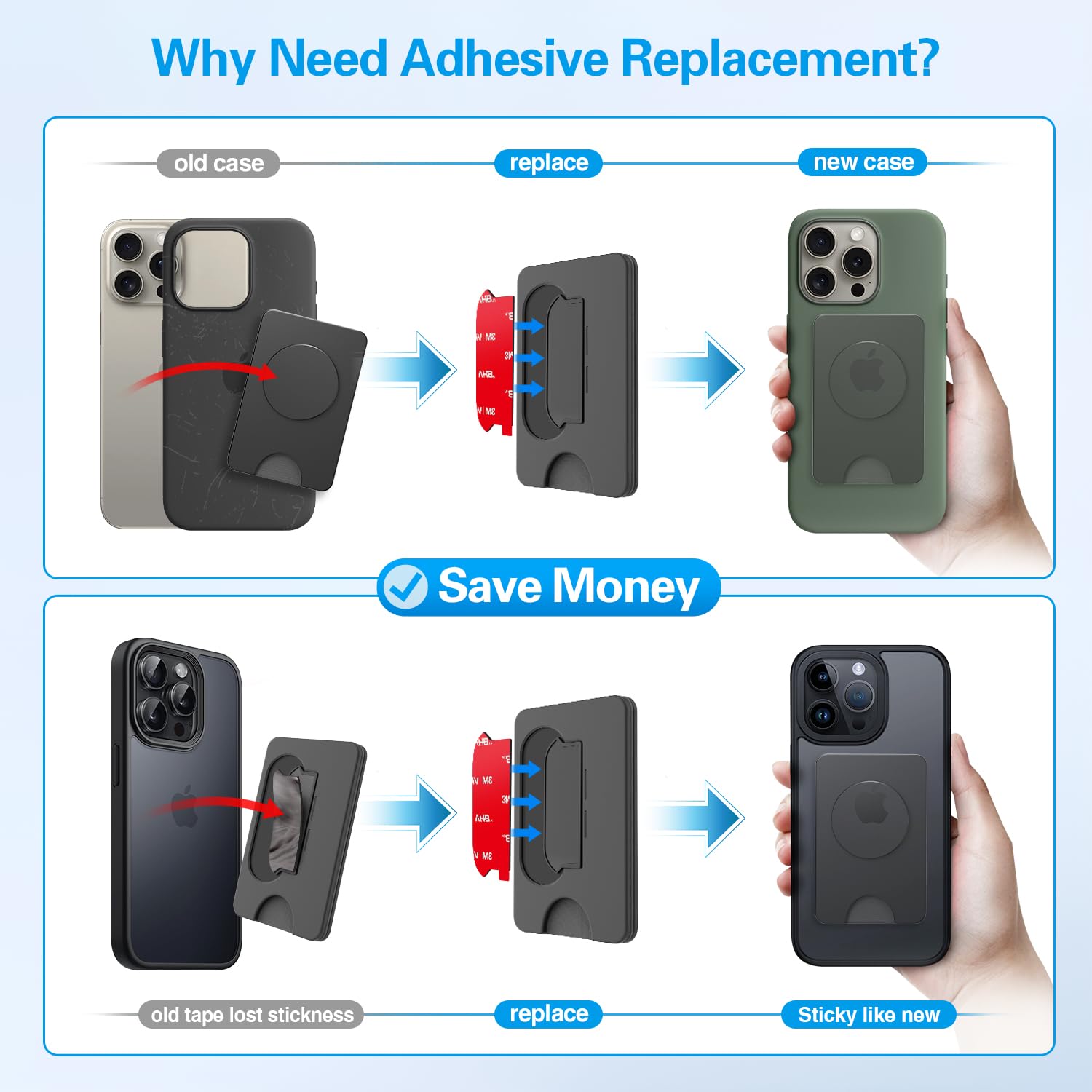 pop-tech 3M Sticky Pads Replacement for Socket Wallet Base,6pcs 3M VHB Double Sided Mounting Tape for PopWallet Grip, Adhesive Sticker for Socket Card Holder iPhone, Phone Wallet & Wallet Socket