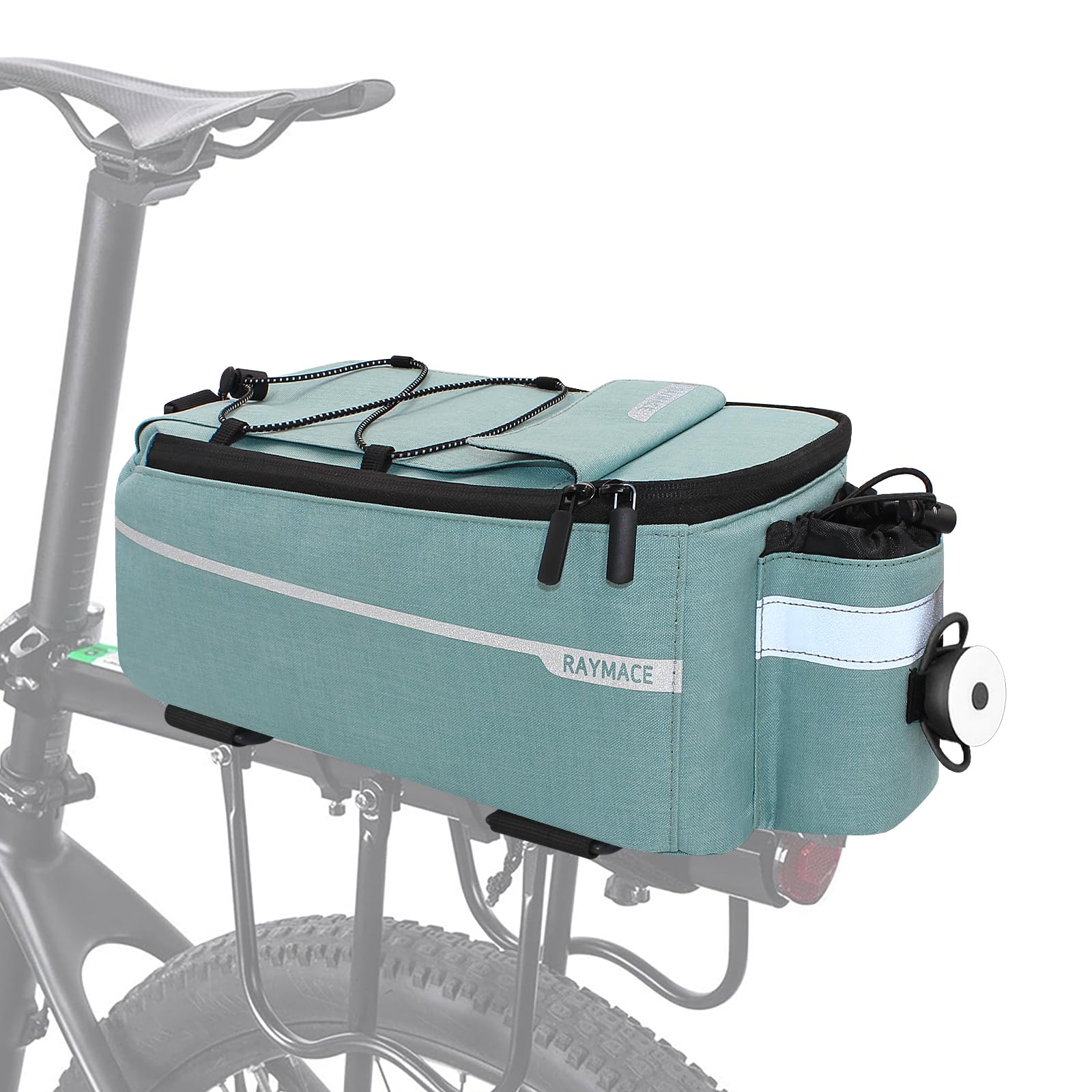 Photo 1 of RAYMACE Bike Trunk Cooler Bag With Tail Light,Bicycle Rear Rack Bag Insulated Storage 8L,Pannier Bag (Viridian Green)