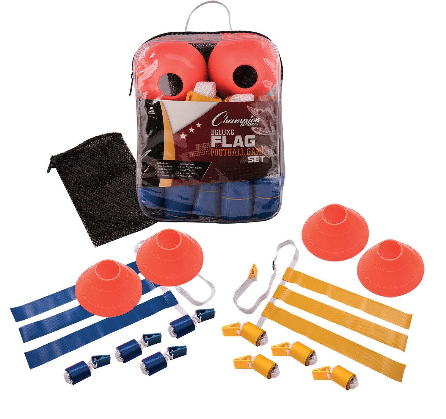 4 Orange Disc Cones and Mesh Carrying Bag TFFSET 5 Yellow Flag Football