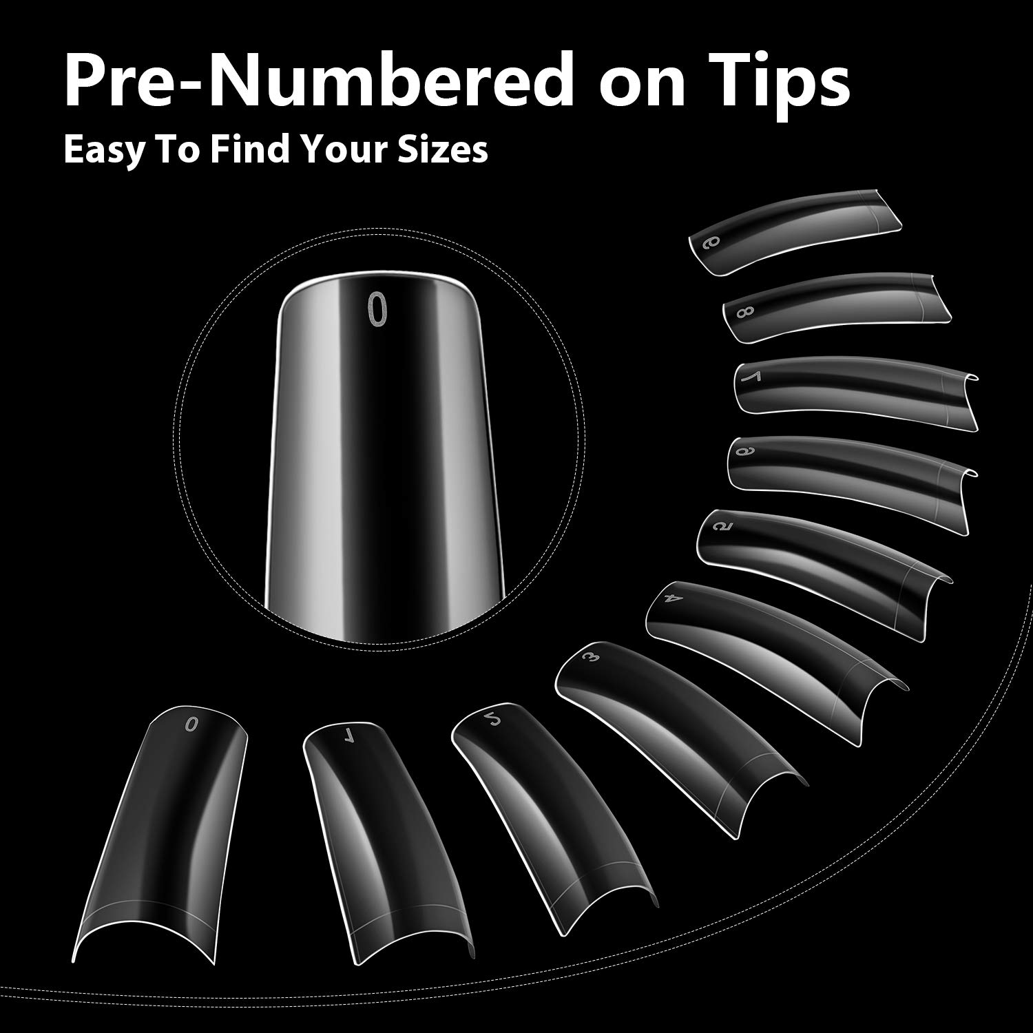 French False Nail Tips, iBealous 500pcs Acrylic Coffin Fake Nails Half Cover with Box for Nail Salons and DIY Nail Art, 10 Sizes (Clear): Beauty