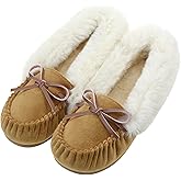Vonair Women's Moccasin Slippers with Cozy Faux Fur Collar, Soft Plush Lining & Memory Foam Slip-On Indoor/Outdoor House Shoes