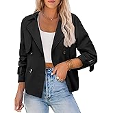 AGSEEM Womens Cropped Trench Coat Casual Double Breasted Long Sleeve Lapel Short Jackets with Pockets Fashion Outerwear 2026