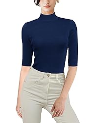 v28 Women Mock Neck Half Sleeve Slim Fit