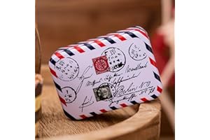 Vintage Airmail Postmark Tin Box - 3.7" Small Rectangular Stationery Style Organizer for Jewelry, Sewing Kits & Mint, Retro D