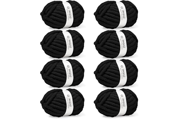 Inhand Chunky Chenille Yarn for Hand Knitting,Thick Bulky Blanket Yarn for Crocheting,Soft Fluffy Yarn for Crochet Birthday Gifts for Men/Women/Beginners,8 Pack (29.5Yds/8.4oz Each),Jet Black