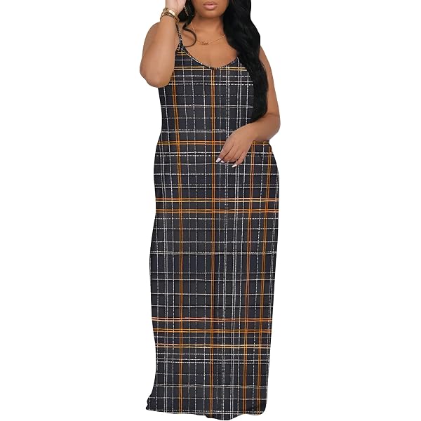 Scottish Blue-Green Plaid Long Dresses for Women Loose Maxi Dress Summer V  Neck Casual Beach Dress Sundress Skirt S at Amazon Women's Clothing store