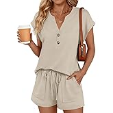 LILLUSORY Womens Henley 2 Piece Short Sets Summer 2026 Lounge Spring Beach Airport Travel Vacation Outfits Matching Sweatsuit