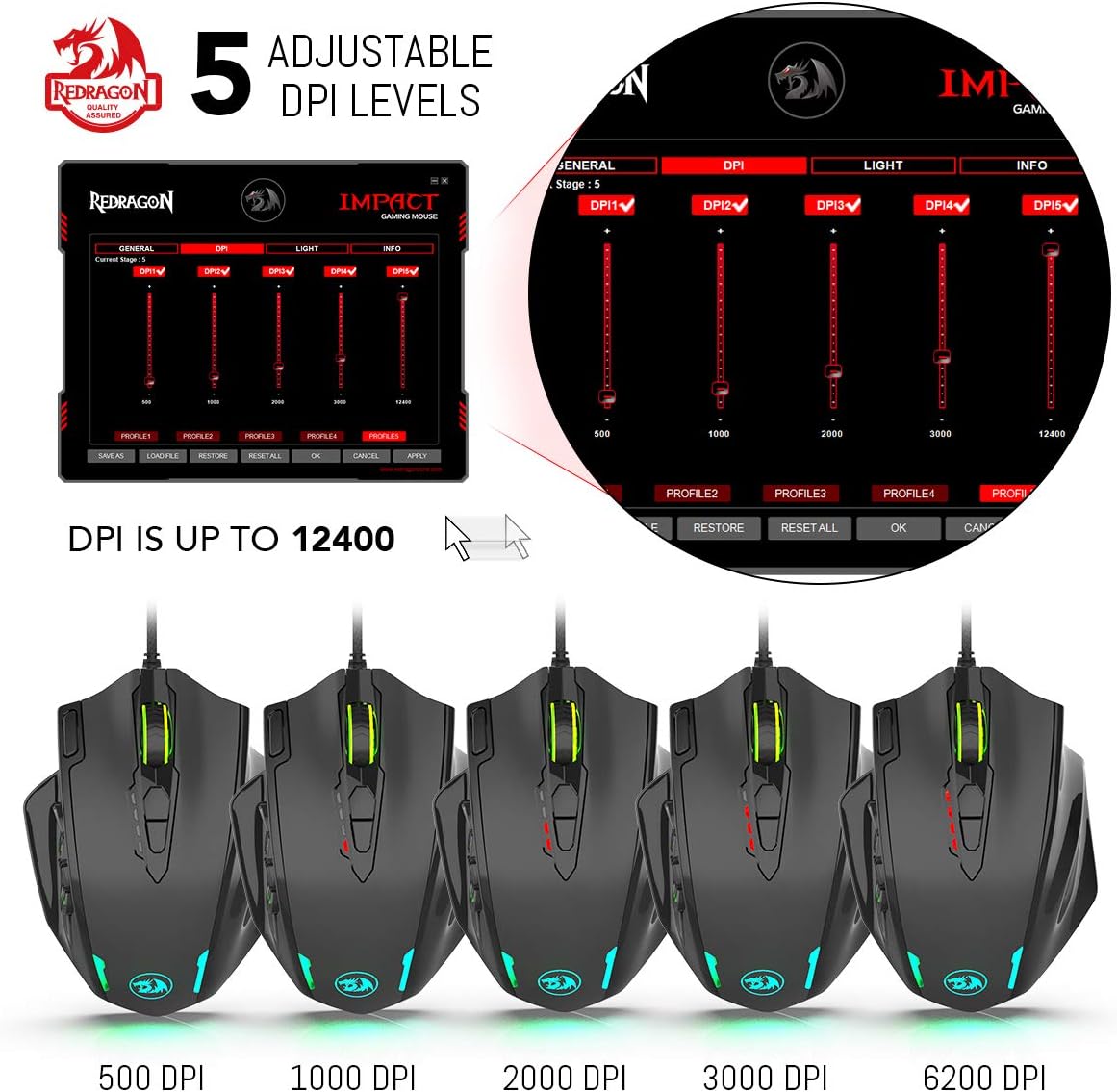 Redragon M908 Impact RGB LED MMO Mouse with Side Buttons Optical Wired Gaming Mouse with 12,400DPI, High Precision, 19 Programmable Mouse Buttons: Computers & Accessories