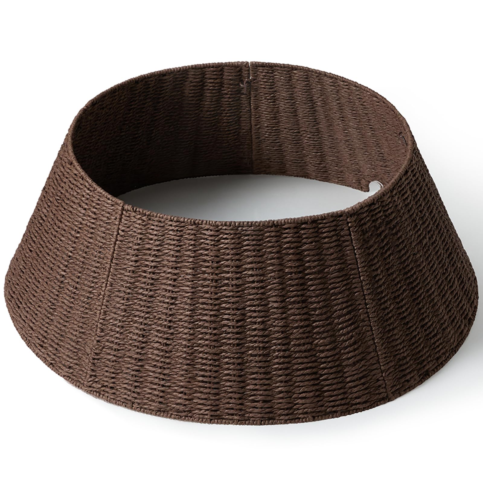 Photo 1 of 28in Christmas Tree Collar - Wicker Woven Tree Collars for Artificial Trees - Handmade Rattan Rustic Farmhouse Basket for Tree Base Cover with Cord Cut-Out for 6ft 7.5ft 8ft Trees (Brown)