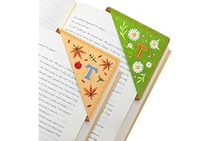 JIAODIREN 2 PCS Personalized Letter Bookmarks, Cute & Fun Book Accessories for Reading Lovers, Hand Embroidered Leather Page Markers for Women Girls Students Teachers Retirement Birthday Gifts (Spring&Fall, T)