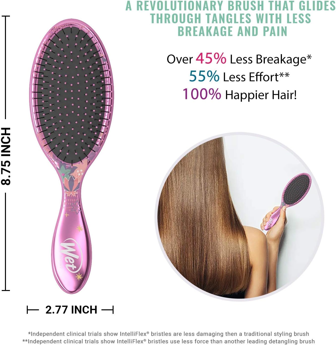 Wet Brush Original Detangler Princess Wholehearted Brush - Jasmine Dark Pink By For Unisex - 1 Pc Hair Brush - Image 5