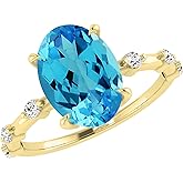 Dazzlingrock Collection 10x8mm Oval Blue Topaz and 0.24 Cttw Round White Diamond Engagement Ring for Women in 14K Solid Gold