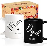 Est 2026 Mom and Dad Mugs, New Parents Gift Set, First Time Mom Dad Coffee Cup, Pregnancy Announcement Present for Mommy To Be, Ceramic 11 Oz -61