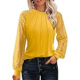 HOTOUCH Women's Lace Long Sleeve Spring Dressy Casual Business Work Trendy Shirts