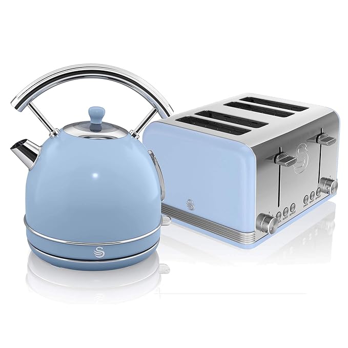 Swan, Retro Kitchen Kettle and Toaster Set, 1.7L Dome Kettle, 4 Slice