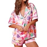 LILTWIST Women Cowboy Boots Pajamas Cute Silk Satin Heart Bow Western Pjs Y2k Short Sleeve Cowgirl Shirts and Pj Shorts Sets