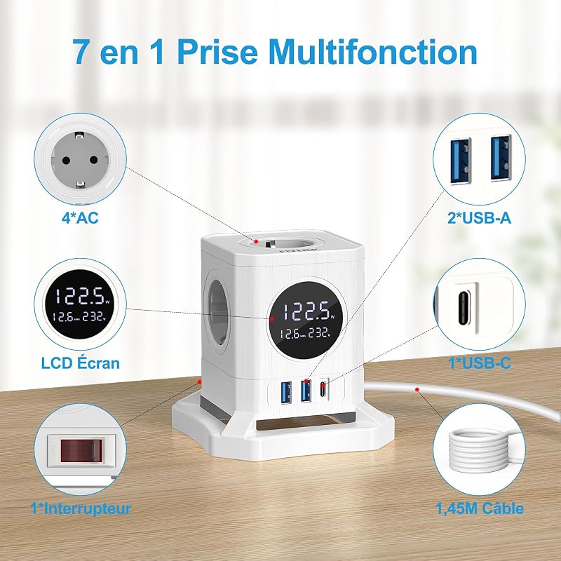 Cube Multiprise avec LCD Écran, Consommation Électrique Surveillance — photo 4 sur 7